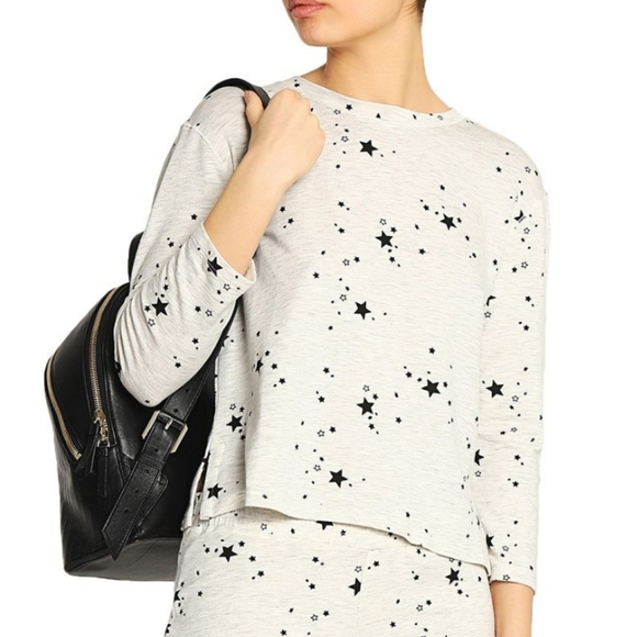 Monrow Pullover Lounge Top Star Print 3/4 Sleeve Round Neck Grey Black L NWT - Picture 2 of 14